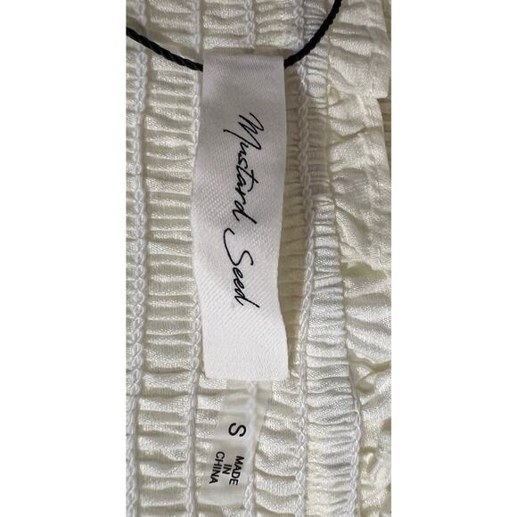 Mustard Seed Blouse Women’s Sz Small Smocked White Puff Sleeve Crop Top Tie NWT - Picture 5 of 7
